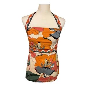 BCBG MaxAzria Y2K fairycore abstract sexy backless floral halter top.